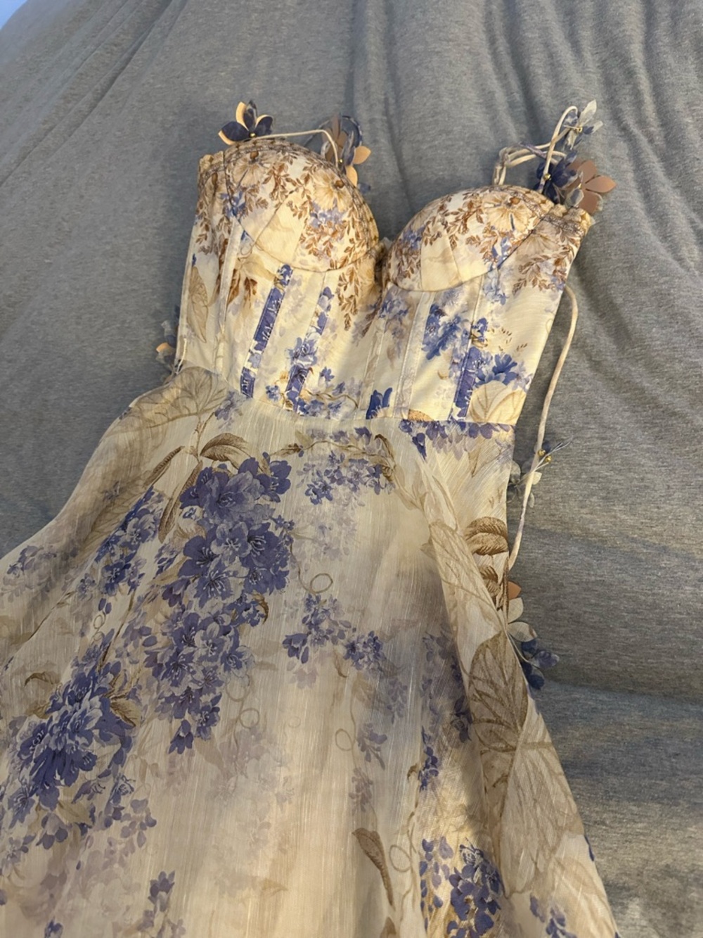 Zimmermann Dawning Picnic Cream Midi Dress with Lavender Floral Print - Picture 4 of 7